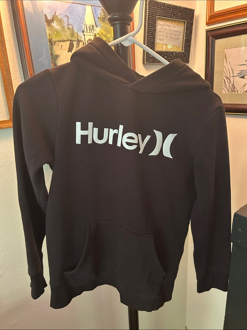 Hurley Black Crewneck Hoodie with White Logo